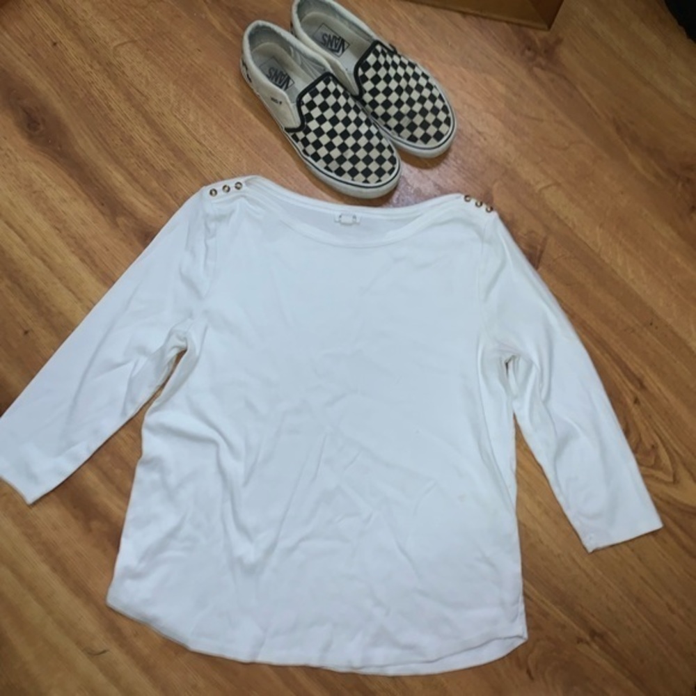 Westport Brand Women's Size Large White Top with Boat Neck and 3/4 Length Sleeve